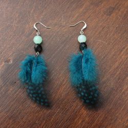 Boucles d oreilles OMAHA, véritables plumes et perles à facettes