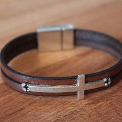Bracelet ACKA Brun Homme, cuir et croix