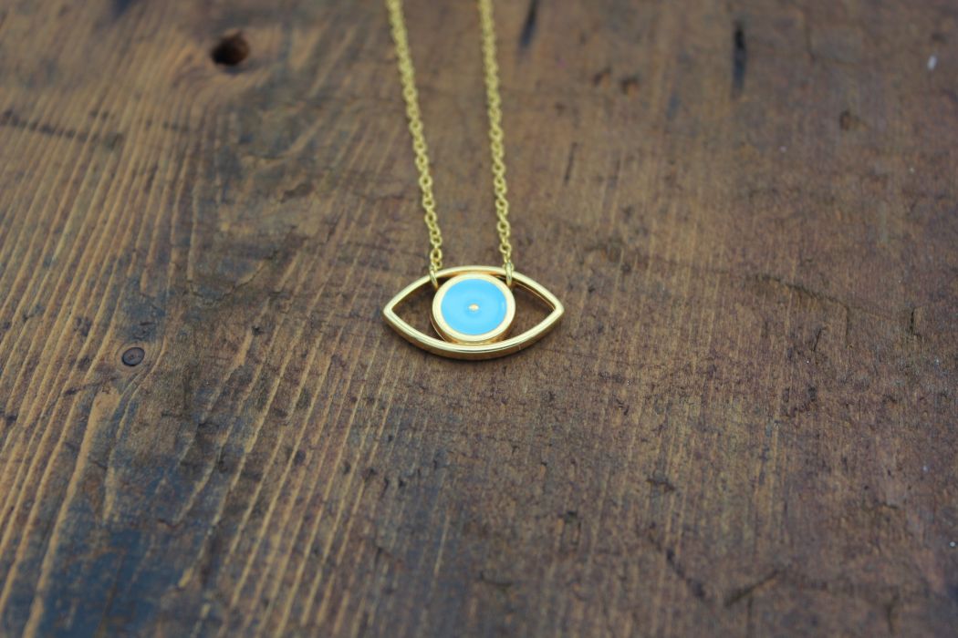 Collier fantaisie amulette oeil bleu en argent et turquoise