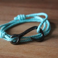 Bracelet KATSI Bleu et Noir, hameçon et cordage