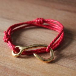 Bracelet KATSI Rouge et Or, hameçon et cordage