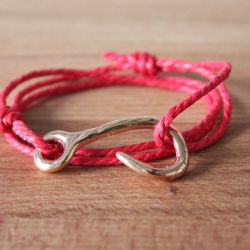 Bracelet KATSI Rouge et Or rose, hameçon et cordage