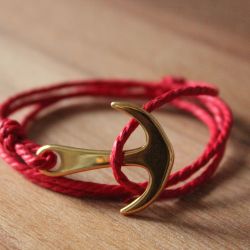 Bracelet MATHA Rouge et Or, ancre et cordage
