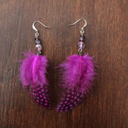 Boucles d oreilles AYANNA, véritables plumes et perles à facettes
