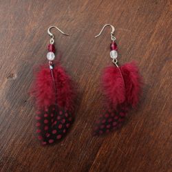Boucles d oreilles MAHALA, véritables plumes et perles à facettes