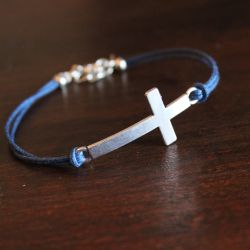 Bracelet ELIAH Bleu, croix et coton ciré
