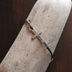Bracelet ELIAH Choc, croix et coton ciré