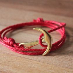 Bracelet MATHA Homme Rouge et Or, ancre et cordage